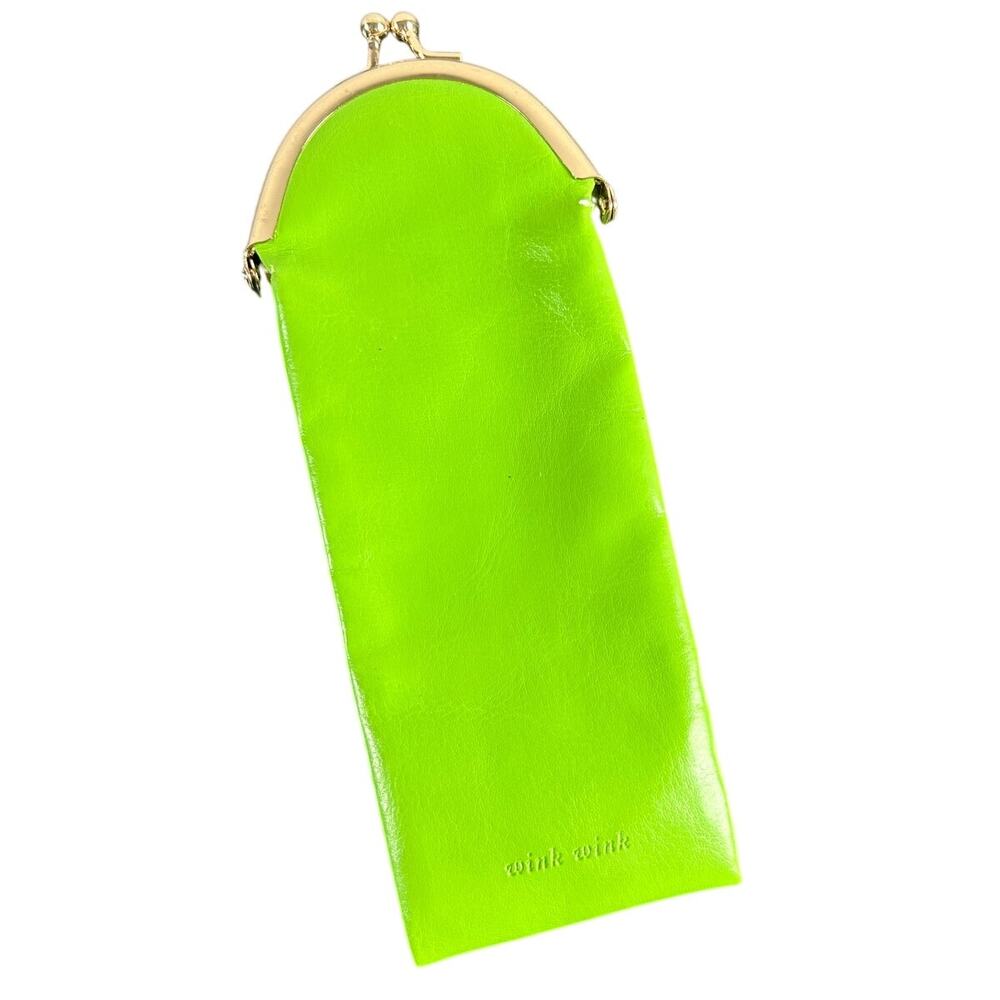 Kate Spade  Apple Green Leather eyeglass case Wink Wink 7x2.5" kisslock preowned - Picture 2 of 6